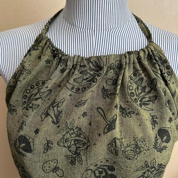 Dark Green Cotton Halter Top Forest Mushroom Hippie Festival Summer Crop Top - Picture 3 of 8